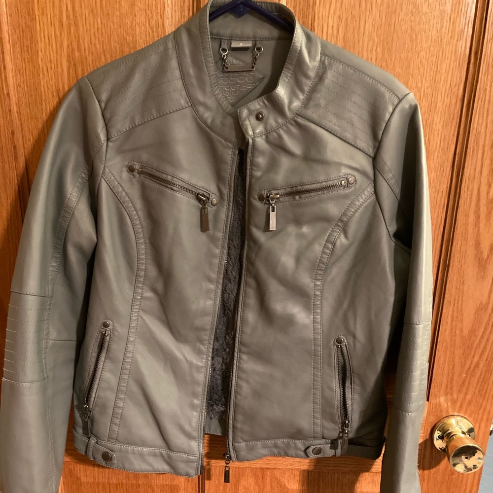 Grey Faux Leather Jacket
